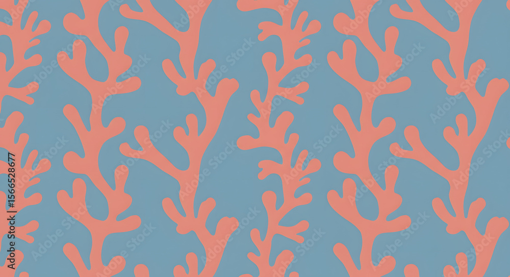 Poster coral pattern: abstract coral branches elegantly adorn a serene light blue background, creating a vi