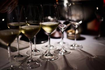 Elegant Wine Glasses on Festive Dinner Table	