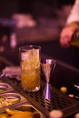 Bartender Preparing Cocktails at a Bar Counter	