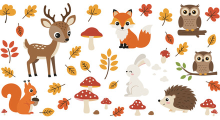 Estores personalizados con tu foto Autumn forest animals and foliage vector illustration for children's design and decoration
