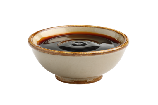PNG Ceramic bowl filled with dark soy sauce on white background