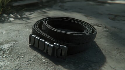 Black Nylon Belt on Outdoor Surface with Natural Lighting
