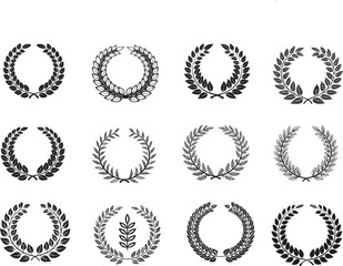 Collection of elegant laurel wreath vector illustrations for decorative use
