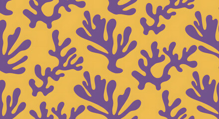 Vibrant underwater coral pattern: A playful and eye-catching design showcasing a repeating pattern of vivid coral in shades of purple and yellow, evoking a sense of aquatic wonder.