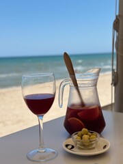 Refreshing Sangria Drink on Table by the Seaside