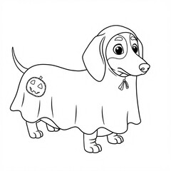 dachshund in a ghost costume sketch 