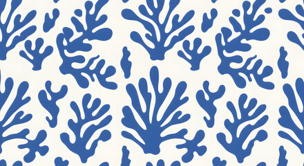 Elegant Abstract Coral Pattern: A close-up view of a beautiful pattern of blue coral-like shapes against a white background, creating a sense of both simplicity and sophistication.