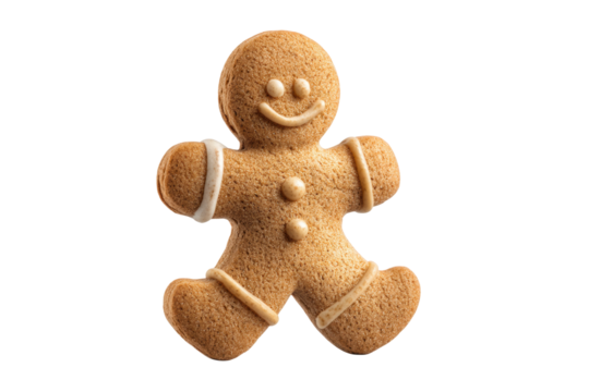 PNG Gingerbread man cookie with icing details on black background