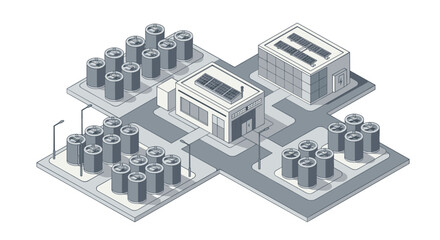 Futuristic solar-powered energy plant vector illustration in isometric style
