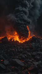 Fototapeta premium Dramatic Volcanic Eruption with Lava and Smoke