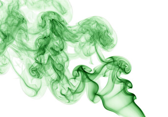 A swirling green smoke cloud isolated against a black background with wispy and smooth textures