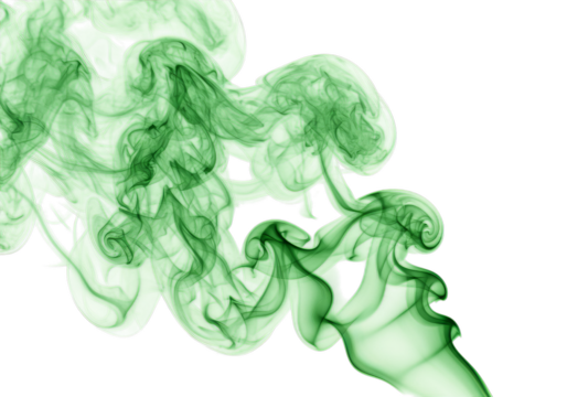 A swirling green smoke cloud isolated against a black background with wispy and smooth textures