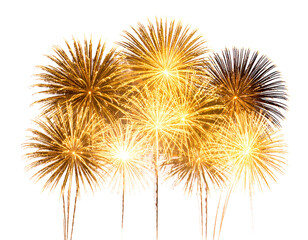 Fototapeta premium Dazzling golden fireworks explode with radiant energy, forming a vibrant and spectacular light spectacle.