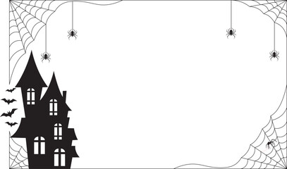 Bat with spider web border frame with text space. Spooky cartoon Halloween frames