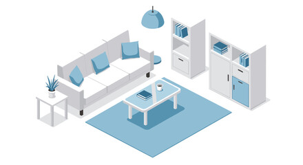 Modern living room vector illustration with isometric style for interior design