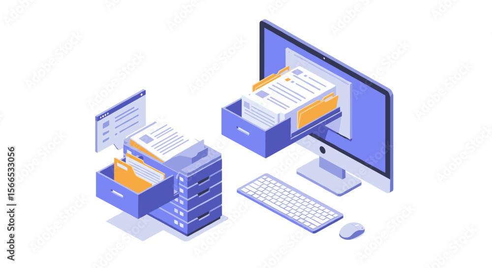 Poster digital document management system vector illustration for office and workflow efficiency design