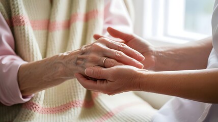 Gentle Nurse Holding Patient’s Hand in Care