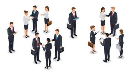 Business team interaction isometric vector illustration for corporate design