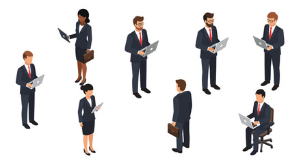 Fototapeta premium Isometric business people vector illustration for corporate design and office projects