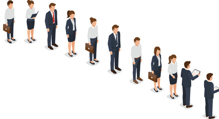 Isometric business team standing in line for collaboration and planning vector illustration