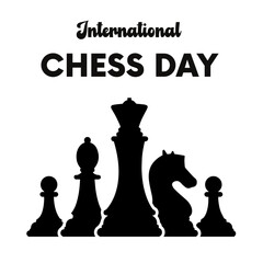 Celebrate International Chess Day with this clean, professional EPS vector design. Features a classic chessboard layout with modern flat-style pieces, ideal for educational posters, social media