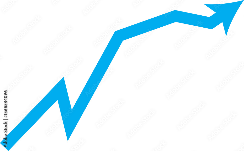 Poster bright blue arrow pointing upwards with sharp angles indicating progress and growth