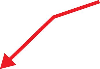 Bold red arrow pointing downward and to the left on white background