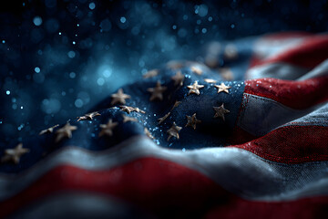 Blue and red background with stars, red banner USA flag design for political campaign poster or advertising template, copy space