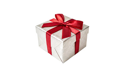 White Gift Box With Red Ribbon and Bow Symbolizing Celebration or Surprise  and holidays, adding...