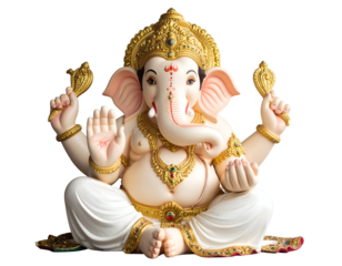 Majestic elephant-headed deity statue, richly adorned, embodying spiritual grace and cultural heritage.