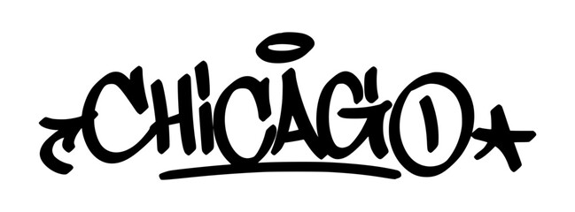 Chicago graffiti tag in bold black lettering on transparent background. Gritty and iconic with bold presence great for creative visuals and music inspired design