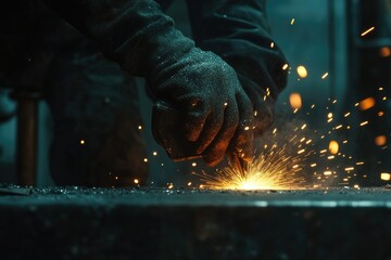 High Definition View of View of Worker Grinding a Piece of Metal