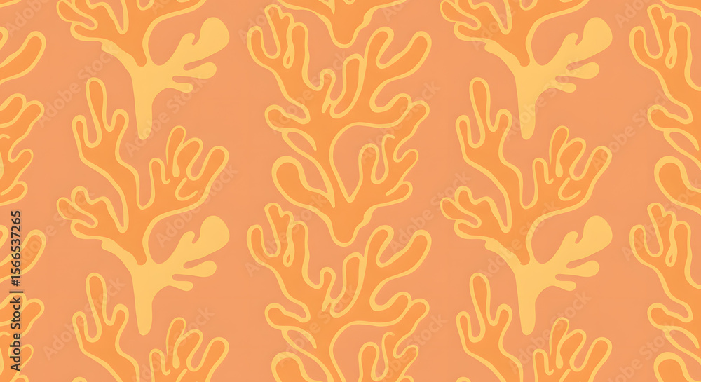 Poster coral pattern: a seamless pattern showcasing an abstract design of vibrant orange corals against a s