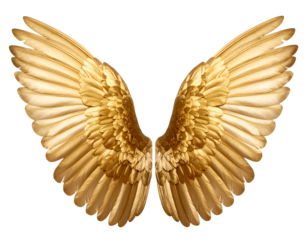 A stunning pair of radiant golden wings gracefully unfurling, embodying concepts of success and elevation.