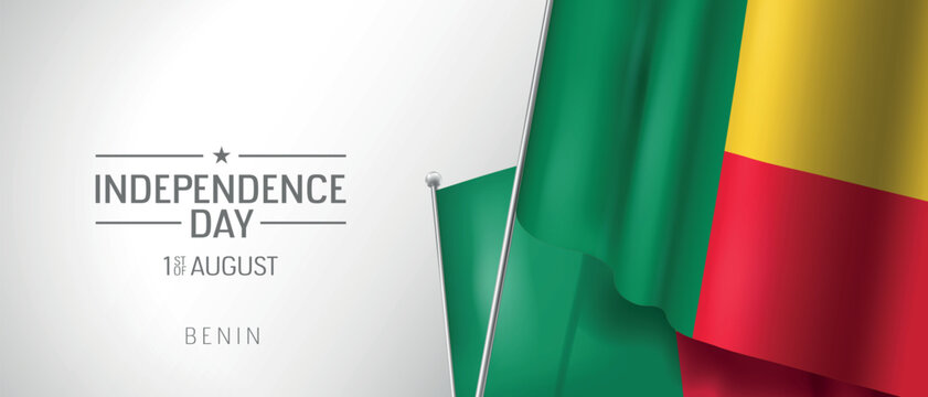 Benin happy independence day greeting card, banner vector illustration. Benini national holiday 1st of August design element with 3D flag - Powered by Adobe