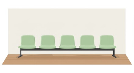 Illustration of a row of light green chairs in a waiting room setting with a plain wall