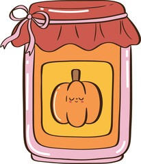 Jar of Autumn Pumpkin Jam Cute Fall Food Illustration
