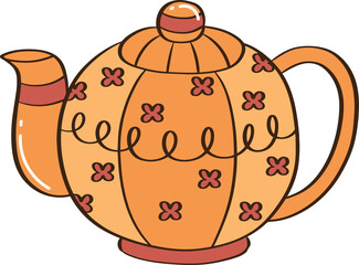Pumpkin Shaped Teapot Cute Autumn Tea Time Illustration