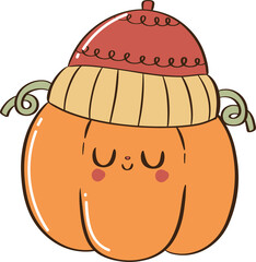 Pumpkin with Knitted Hat  Cozy Autumn Character Illustration