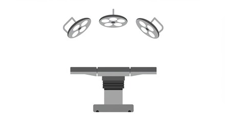 Illustration of an operating room with surgical lights and an adjustable table