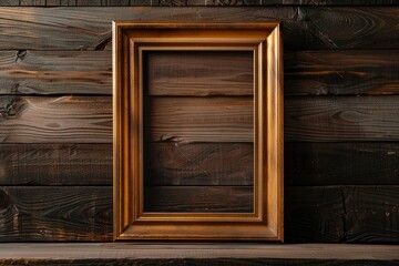 Flawless Picture of Elegant Wooden Frame Mockup Against a Classic Dark Wood Backgrou