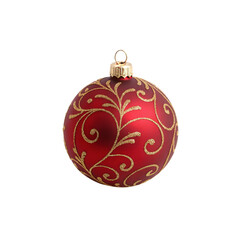 Festive Red Bauble with Gold Swirls for Christmas Tree Decoration