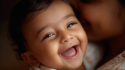 cute little baby laying parents on background
