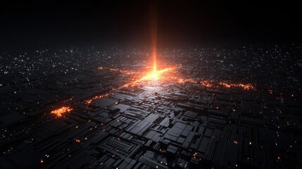 Brilliant Orange Spark in a Dark Minimalist Space with Dull Gray Background