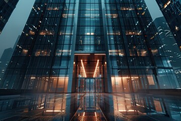 Vibrant Color Image of Shanghai Financial District Skyscraper Entrance Plaza