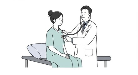 Medical examination with a doctor using a stethoscope on a female patient in an illustration
