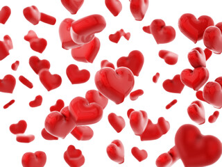 Falling heartson transparent background. 3D illustration