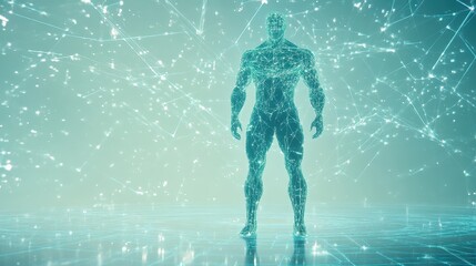 Ethereal Human Figure in Digital Network Background Representation