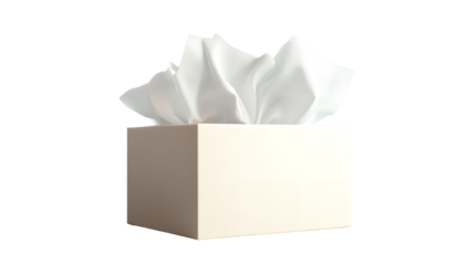 Box of tissues symbolizing cold flu allergies or sadness ready for comfort with clean white on transparent background
