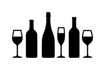 wine bottle and glass. vector illustration